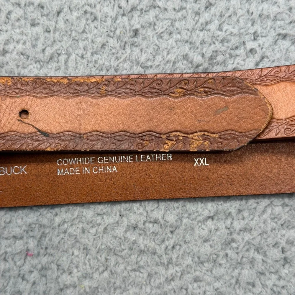 Carhartt WA017 Mens XXL Sz. 44-46 Tan Brown Nubuck Leather Embossed Western Belt